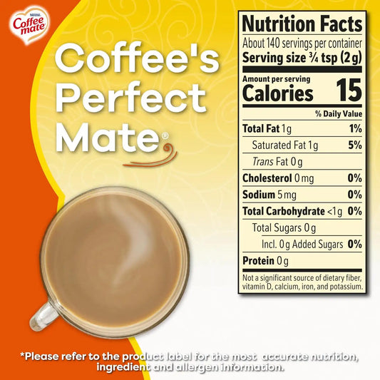 Coffee mate Zero Sugar Hazelnut Powder Creamer, 10.2 Oz